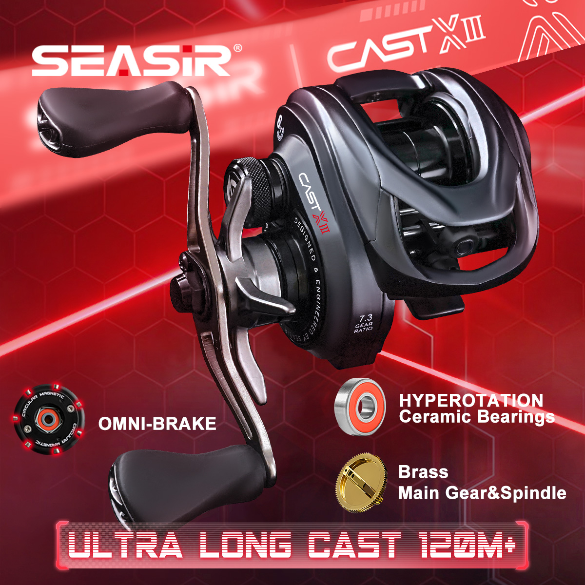 Abu Garcia Reel Max - SEASIR CAST-X3 ベイトキャスティングリール 超長距離キャスト 120m+ セラミックベアリング