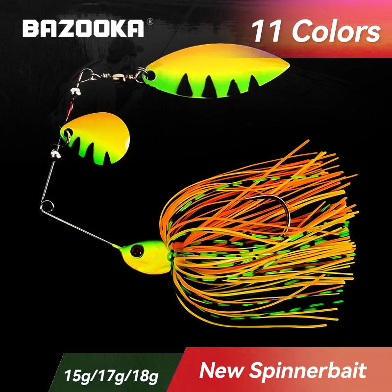 Fishing Lure Topwater - バズーカ 15 グラム 18 グラムスピナーベイト釣りルアーワイヤー餌金属スピナーバズベイトスイムベイトフックペシェジグキットスカート低音パイク冬